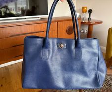Furla Navy Blue Saffiano Leather Tote Bag