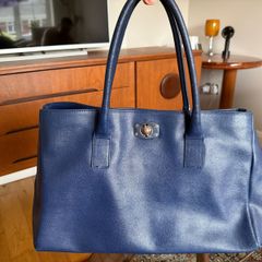 Furla Navy Blue Saffiano Leather Tote Bag