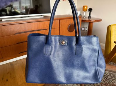 Furla Navy Blue Saffiano Leather Tote Bag