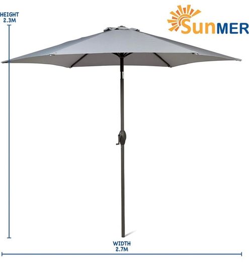 2.7M Grey Parasol Garden Umbrella Sun Shading | Water Repellent Polyester (UV 30)| Easy to Open and Close Crank Mechanism (FREE POSTAGE)