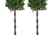 Set of 2 120cm/4FT Artificial Bay Laurel Topiary Trees with Pot Fake Indoor Outdoor Greenery Plant Home Decor Green