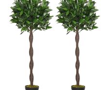 Set of 2 120cm/4FT Artificial Bay Laurel Topiary Trees with Pot Fake Indoor Outdoor Greenery Plant Home Decor Green