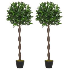 Set of 2 120cm/4FT Artificial Bay Laurel Topiary Trees with Pot Fake Indoor Outdoor Greenery Plant Home Decor Green
