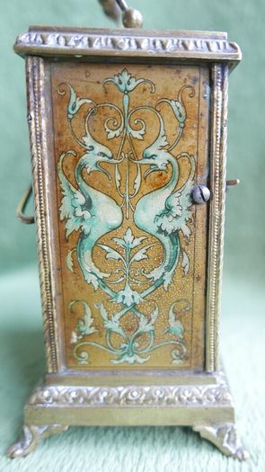 Antique French  Travel Pendulum Clock, Decorated with Flowers, with an Enameled Dial. Grand Prix de L'Horlogerie 1878 (WORKS WELL)