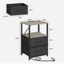Bedside Table with Charging Station, Side Table with 2 USB Ports and Outlets, Nightstand with Cloth Drawer, Set of 2, End Table, Greige Image 7