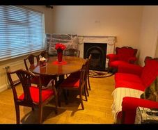 Mahogany table chairs, sofa armchairs,  sideboard