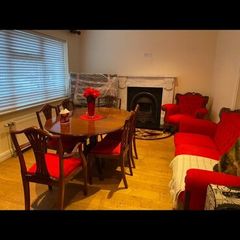 Mahogany table chairs, sofa armchairs,  sideboard