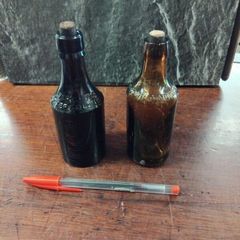 2 Antique Butter Colour Bottles