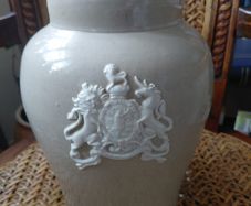 antique Royal Doulton glazed pot with cork lid