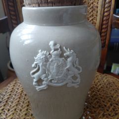 antique Royal Doulton glazed pot with cork lid