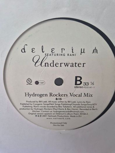 Delerium ft. Rani  Underwater (Rare 2001 UK 2x12" Vinyl Promo) NM Vinyl