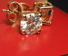 18kt Vermeil Hard Gold Plated 6mm Moissanite Solitaire Stud Earrings