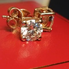 18kt Vermeil Hard Gold Plated 6mm Moissanite Solitaire Stud Earrings