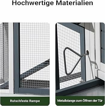 Chicken Coop with Nesting Box & Open Enclosure, Grey, House with Pull-out Tray