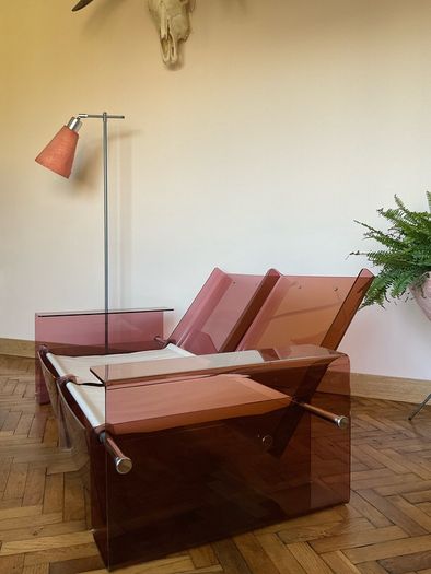 Mid century pink Perspex 2 seater love seat