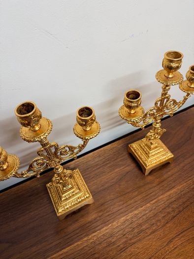 Pair of Gilt Brass Candelabras in Louis XIV Style
