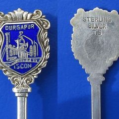 ISCON STEEL (Durgapur, India) - a rare commemorative enamelled silver spoon (c.1956). Hand-made.
