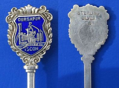 ISCON STEEL (Durgapur, India) - a rare commemorative enamelled silver spoon (c.1956). Hand-made.