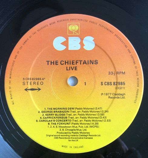 Chieftains Live Vinyl Album 1977