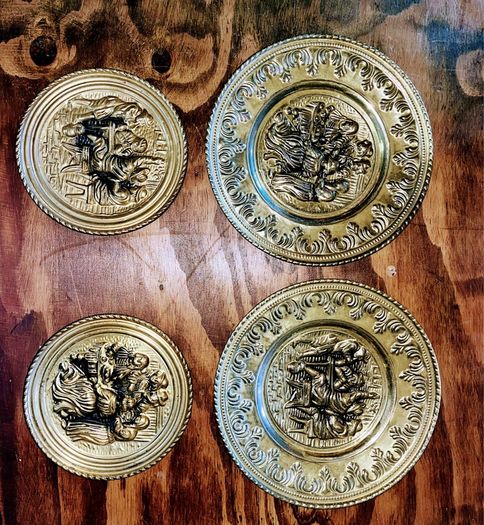 Set of 4 1960s brass wall plates