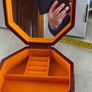 Vintage Octagonal Wood Jewelry Box: Lether Inlay, Mirrored Storage Image 6