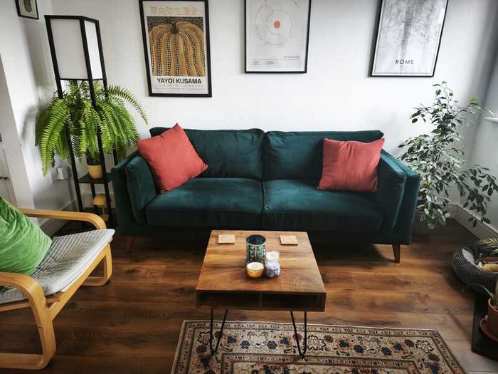 EZ Living Green Velvet Two Seater Sofa