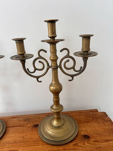 Vintage Pair of Brass 3-arm Candelabras