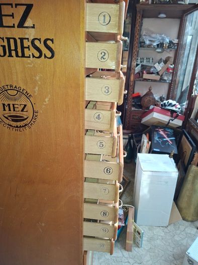 Beautiful Rare Old MEZ Progress Advertising Cabinet with Numbered Drawers 1 to 10 with Contents