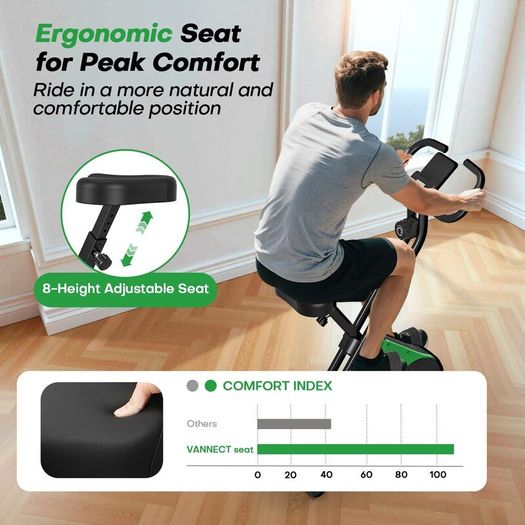 Upgraded Folding Exercise Bike with 16-Level Adjustable Magnetic Resistance, 330/350LBS Quiet Foldable Indoor Cycling Bike, Fitness Stationary Bike with LCD Display & Large Comfortable Seat Cushion