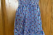 Girl's Blue and White Striped Cherry Summer Dress