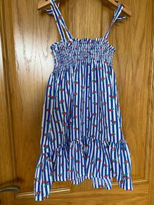 Girl's Blue and White Striped Cherry Summer Dress