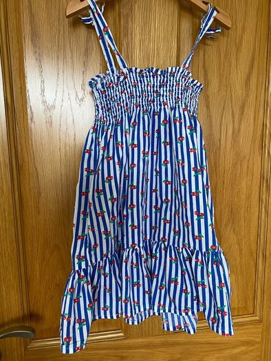 Girl's Blue and White Striped Cherry Summer Dress