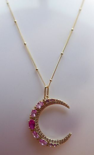 Vintage Sterling Silver 925 Gold Plated Moon Pendant Necklace length 20" - 6,1g