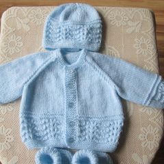 Hand Knitted Baby's Cardigan, Hat & bootie's