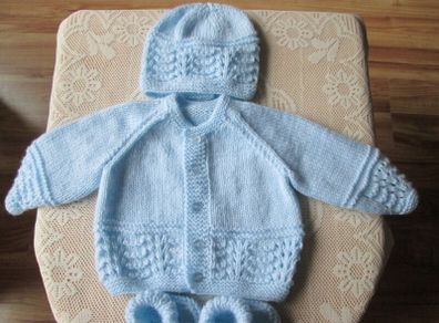 Hand Knitted Baby's Cardigan, Hat & bootie's