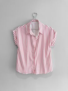 New Pink + White Striped Short Sleeve Shirt