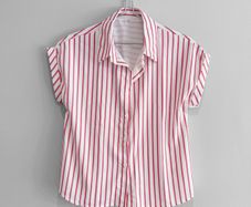 New Pink + White Striped Short Sleeve Shirt