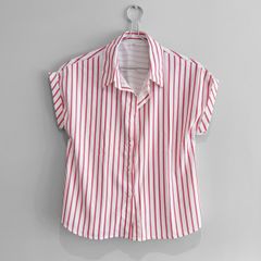 New Pink + White Striped Short Sleeve Shirt