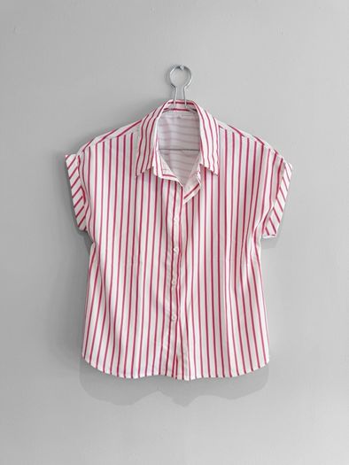 New Pink + White Striped Short Sleeve Shirt