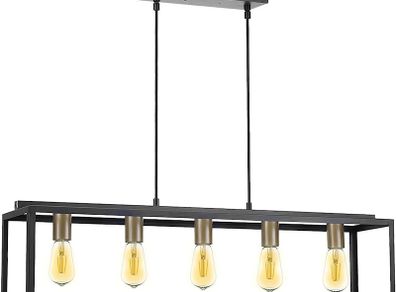 Kitchen Island Pendant Light,5-Light Modern Industrial Hanging lamp with Adjustable Height,Matte Black Frame Vintage Pendant Light Fixtures for Foyer,Pool Table Light, Dining Room,Farmhouse, Club,Bar (FREE SHIPPING)