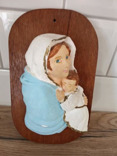 Beautiful Mother Mary + Jesus Vintage Relief Pic