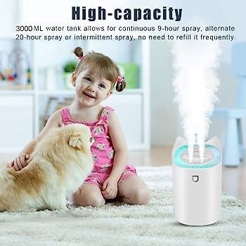3L Humidifier for Bedroom (Lasts Up to 20 Hours), Air Humidifier with Color Changing Night Light for Home Office, 3 Mist Modes,2 Nozzles,Auto Shut Off (FREE SHIPPING)