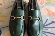 Zara Green Leather flat moccassin horsebit ladies shoes size 6 Eu 39
