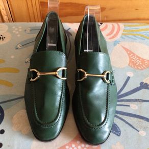 Zara Green Leather flat moccassin horsebit ladies shoes size 6 Eu 39