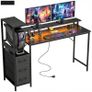 147cm Gaming Desk with Charging Station and Monitor Stand, Computer Table for Home Office with RGB Lights, Black Image 2