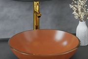 Bathroom Sink with Tap and Push Drain Brown Tempered Glass