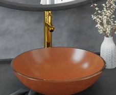 Bathroom Sink with Tap and Push Drain Brown Tempered Glass