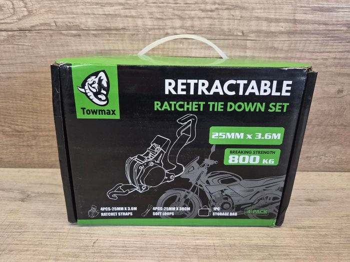 4 Pce Retractable Ratchet Straps Tie Downs 2.5CM x 3M 800kg Break Strength