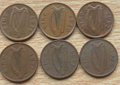 Ireland half penny date run 1971 1975 1976 1978 1980 1982