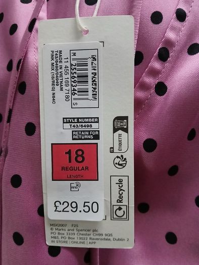 Pink dotty top from M&S, size 18, new with tag